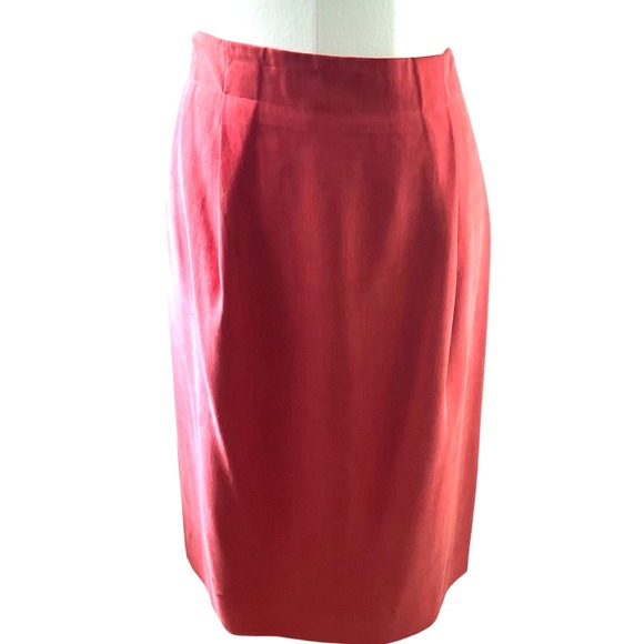 Carlisle 100% Silk Coral Salmon Pencil Skirt Womens Size 12 Career Work - Picture 1 of 8